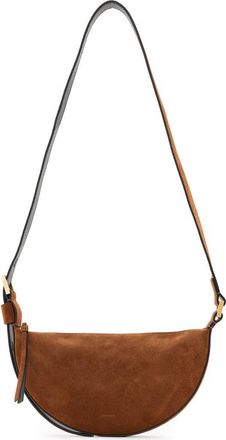 AllSaints Half Moon Suede Crossbody Bag in Cognac Brown at Nordstrom