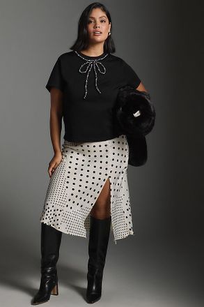 English Factory Beaded Bow Cotton T-Shirt Top