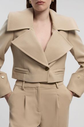 Karen Millen Womens Polished Tailored Button Detail Jacket - Beige - Size 10 UK