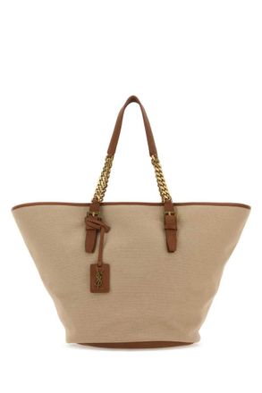 Saint Laurent Natural Cassandre-tag canvas tote bag