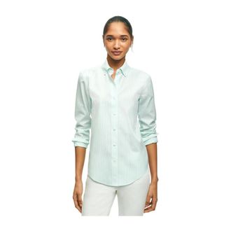 Brooks Brothers Classic-Fit Non-Iron Stretch Supima Katoenen Bengal Streep Overhemd - Dames - Overhemden - Blauw - 2XS - Katoen - Overhemden