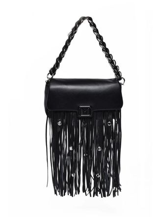 Marella Black Polyurethane Fringe Shoulder Bag