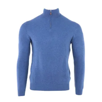 Fedeli Mens Honeycomb Cashmere Quarter Zip In Denim