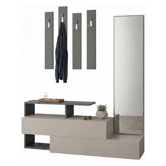 Dmora Muebles De Entrada Himalia, Entrada Para Perchas, Composici&oacute;n Para Atrio, Consola De Almacenamiento Multifunci&oacute;n, 137x35h55 Cm, Gris Topo Y Antracita,