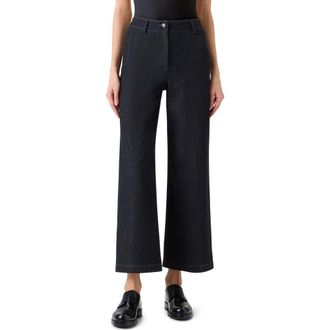 Akris Caia High Waist Crop Straight Leg Jeans in Black Denim at Nordstrom, Size 10