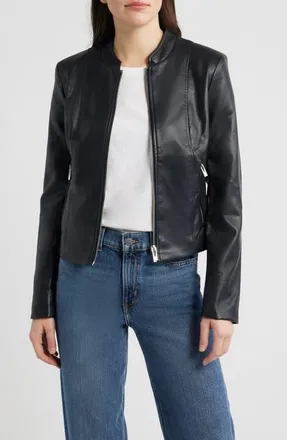 Via Spiga Front Zip Faux Leather Jacket in Black at Nordstrom, Size X-Small