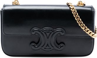 Celine Pre-owned Womens Smooth Calfskin Cuir Triomphe Chain Shoulder Bag - Black Leather - One Size