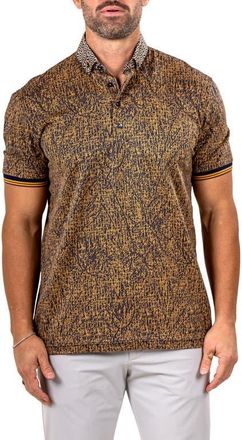 Maceoo Marthyr Grid Print Contrast Collar Cotton Polo in Yellow at Nordstrom, Size Xxx-Large