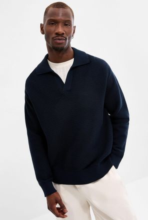 Profuomo Mens Textured knit Johnny-collar sweater
