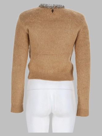 Self Portrait Beaded-Collar Sweater - Beige