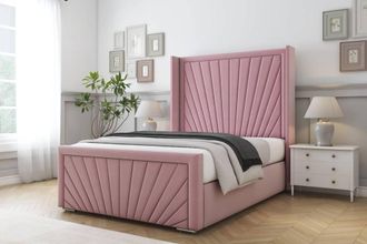 Comfort Beds Sunrise Plush Bed Frame With Mattress-50 Upholstered Wingback in Pink | Size: Single