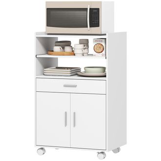 HOMCOM Homcom Mobiletto Microonde Con Cassetto, Armadietto E 2 Ripiani Bianco