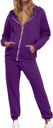 Generic Tracksuit Womens Full Set with Pockets Zip Up Hoodie Women 2 Piece Hooded Sweatshirt and Sweatpants Plus Size Solid Color Lounge Sweatsuits Relaxed Ho