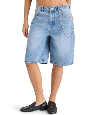 Steve Madden Magdalen Bermuda Shorts Womens Blue Denim Cotton Zip Fly PALL50