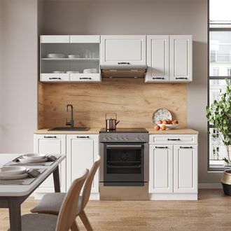 Vicco Mueble De Cocina R-line, Casa De Campo Blanca/blanca, 200 Cm, Et M&aacute;rmol