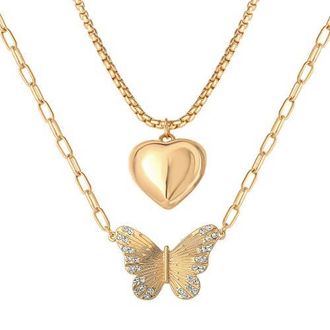 Jessica Simpson Butterfly and Heart Layered Necklace in Gold at Nordstrom