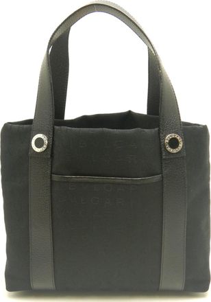 Bulgari Black Canvas Leather Tote Bag (Pre-Owned)