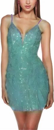 Alyce Paris Sequin Lace Short Dress In Lapis Blue