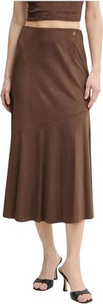 Guess Nunzia Midi Rok - Dames - Midirokken - Bruin - S - Polyester - Rokken
