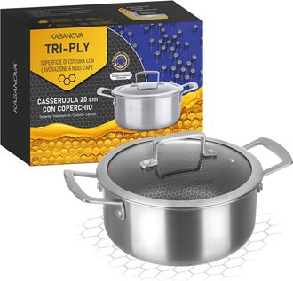 KASANOVA Casseruola 20 cm con coperchio a 3 strati Tri - ply