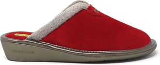 Nordikas Plush House Slippers for Women Top Line - Soft Open Nordikas Slippers - Non-Slip Slippers Made in Spain - Home Shoes with Memory Foam Sole, cherry, 9 