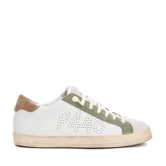 P448 Schoenen, Heren, Wit, 40 EU, Leer, Witte Leren Sneakers met Salie Groene Inzet