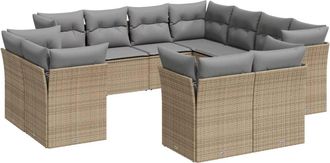 vidaXL Set De Sof&aacute;s De Jard&iacute;n 11pzas Con Cojines Rat&aacute;n Sint&eacute;tico Beige Vidaxl