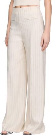 Sandro Striped trousers in Ecru /Silver at Nordstrom, Size 36 Eu