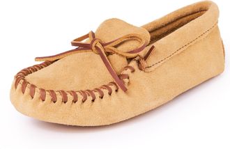 Minnetonka Mens Leather Laced Softsole Leather Laced Softsole Beige Size: 9.5 M US
