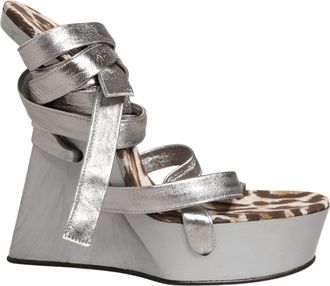 Dolce & Gabbana Silver Leather Platform Wedge Sandals Womens Shoes (Pre-Owned)