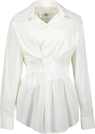 Maison Margiela Taped White Fitted Shirt - Dames - Overhemden - Wit - S - Katoen - Overhemden