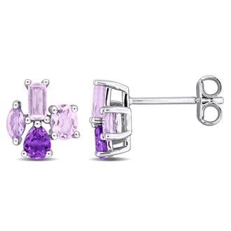 Mimi & Max Multi-Gem Cluster Stud Earrings Sterling Silver