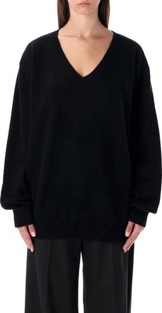 Rhea Costa Rhea Black Wool Cashmere V-neck Sweater