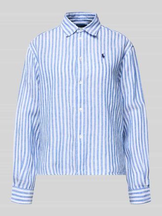 Polo Ralph Lauren Boxy Fit Leinenbluse mit Allover-Muster in Bleu, Gr&ouml;&szlig;e XL