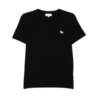 Maison Kitsun&eacute; T-Shirts, female, Black, Size: L Crew Neck Short Sleeve Straight Hem T-Shirt