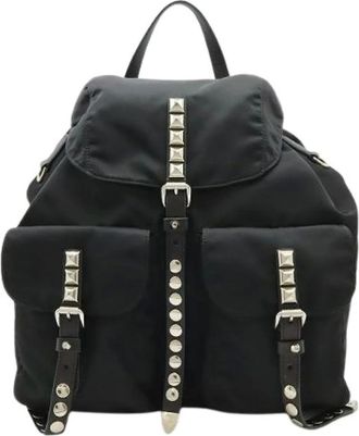 Prada Pre-owned Backpacks, male, Black, Size: ONE SIZE Pre-owned Triangle Logo Nylon Leather Backpack