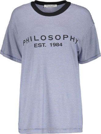 Philosophy di Lorenzo Serafini Gestreept Viscose T-shirt met Geribbelde Halslijn - Dames - T-shirts - Blauw - L - Katoen - Tops