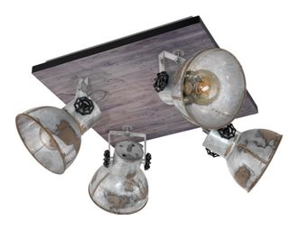 Eglo Eglo Iluminaci&oacute;n Plaf&oacute;n Cuadrado De Techo Con 4 Focos Barnstaple De Madera Y Zinc, E27