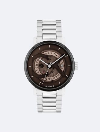 Calvin Klein Mens CK Logo Skeleton Dial Automatic Watch - Brown - OS
