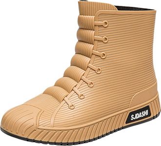 Generic Deck Shoes Mens Short Rain Boots Lightweight Non-Slip Work Shoes Waterproof Rubber Rain Shoes for Gardening Outdoor Mud Walking (Yellow, 6.5)