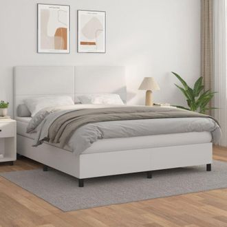 vidaXL Vidaxl - Cama Box Spring Con Colch&oacute;n Cuero Sint&eacute;tico Blanco 180x200 Cm