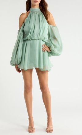 House of CB Naima Halter Neck Cold Shoulder Minidress in Jade at Nordstrom, Size X-Large