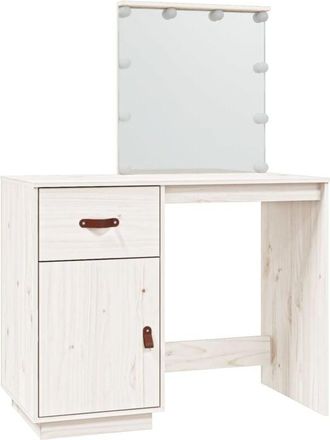 vidaXL Vidaxl - Mesa tocador con led madera maciza pino blanco 95x50x133,5 cm