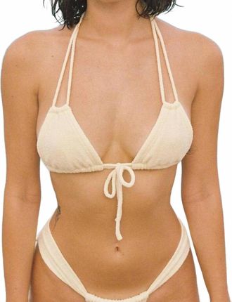Montce Swim Rib Euro Bow Bikini Top In Buttercream Rib