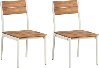 Beliani Conjunto De 2 Sillas De Jard&iacute;n Modernas De Madera De Acacia Con Listones Y Estructura De Metal Marr&oacute;n Giovinazzo