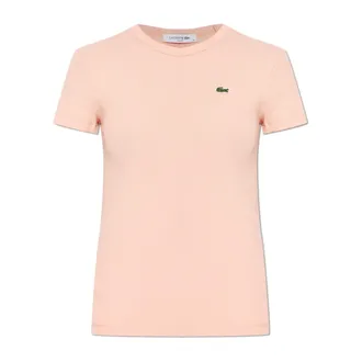 Lacoste T-Shirts, female, Pink, Size: XS Slim Fit Ribbed Cotton T-Shirt