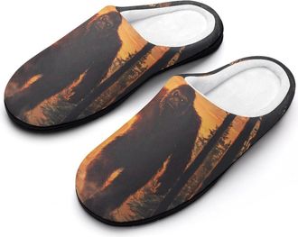 Generic Walking Sasquatch Bigfoot Sunset Mens House Slippers Memory Foam Washable Cotton Slip on Home Shoes