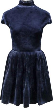 Alaia Jurk met hoge hals en uitlopende rok - Dames - Feestkleedjes - Blauw - S - Kleedjes