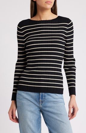 French Connection Stripe Rib Top in 01-Black-Classic Cream at Nordstrom, Size Small