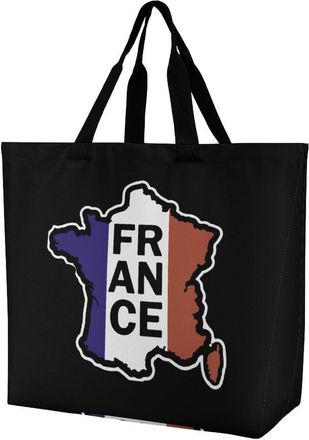 Generic France French Flag Reusable Grocery Bag Large Capacity Foldable Shopping Tote with Inner Pocket